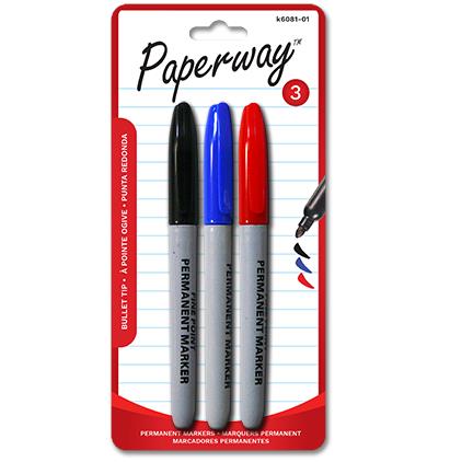 PERMANENT MARKERS - 3 BLACK, RED, BLUE