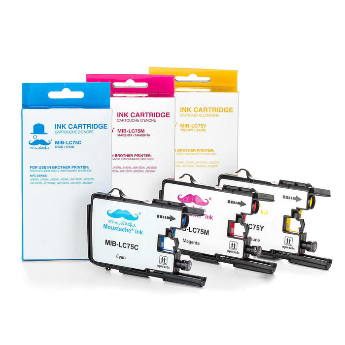 Brother LC75 3PKS Compatible Color Ink Cartridge Combo High Yield C/M/Y - Moustache®