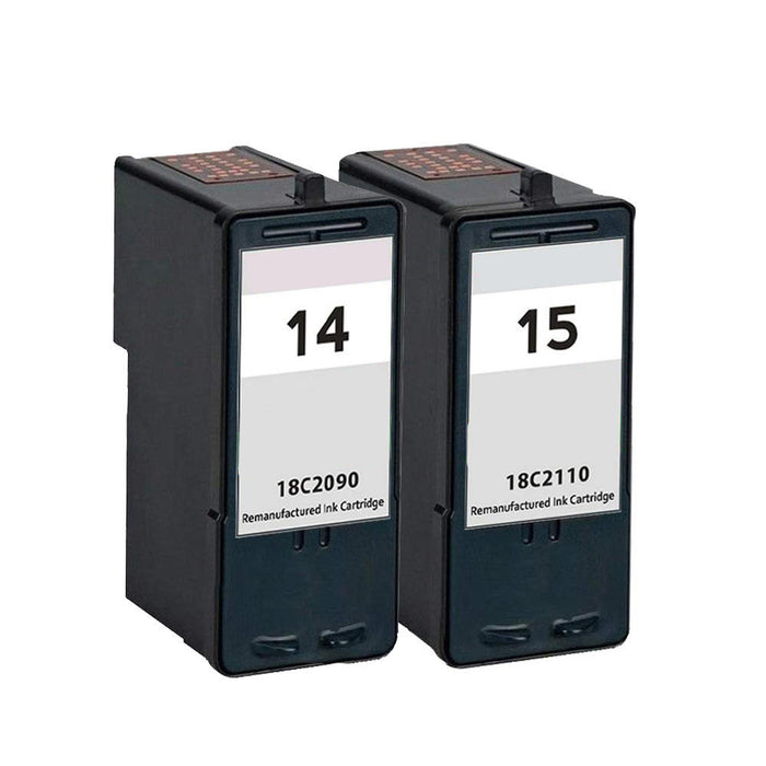 Lexmark 14 18C2090 Lexmark 15 18C2110 Remanufactured Black Color Ink Cartridge Combo