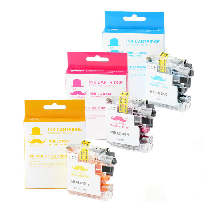 Brother LC105 Compatible Color Ink Cartridge Combo Extra High Yield C/M/Y - Moustache®