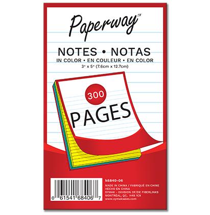 PAPERWAY® NOTEPAD COLOR PAGES 3''X5''