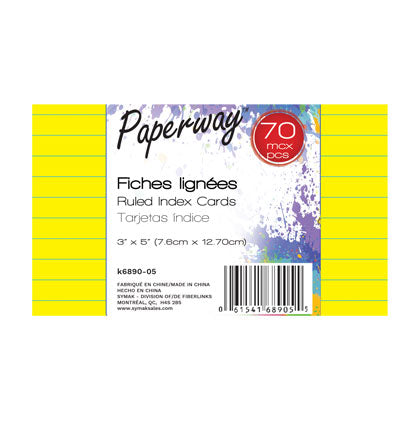 PAPERWAY® INDEX CARDS (COLOR) 75 RULED 3" X 5"