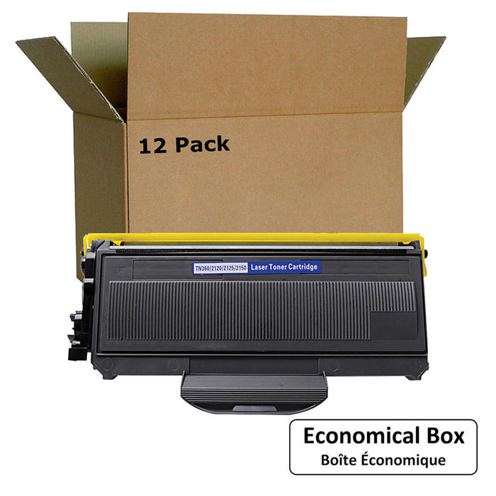 Brother TN360 Compatible Black Toner Cartridge - Economical Box - 12/Pack