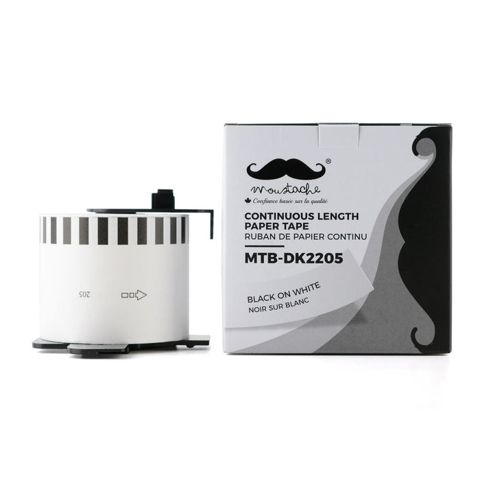 Brother DK2205 Continuous Length Paper Label, 62mm (2.4''), Black on White, Compatible - Moustache®