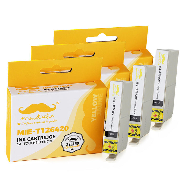 Epson 126 T126420 Compatible Yellow Ink Cartridge High Yield - Moustache® - 3/Pack