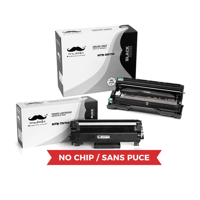 Brother TN760 DR730 Compatible Toner Cartridge and Drum Combo ( No Chip for TN760 ) - Moustache®