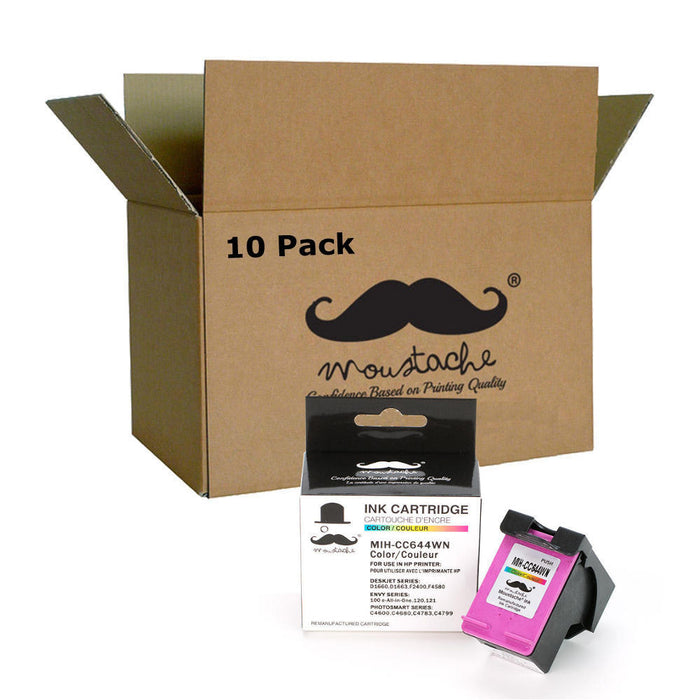 Remanufactured HP 60XL CC644WN Color Ink Cartridge High Yield - Moustache® - 10/Pack