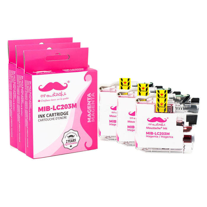 Brother LC203M Compatible Magenta Ink Cartridge High Yield - Moustache® - 3/Pack