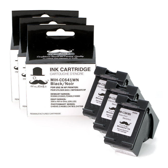 Remanufactured HP 60XL CC641WN Black Ink Cartridge High Yield - Moustache® - 3/Pack
