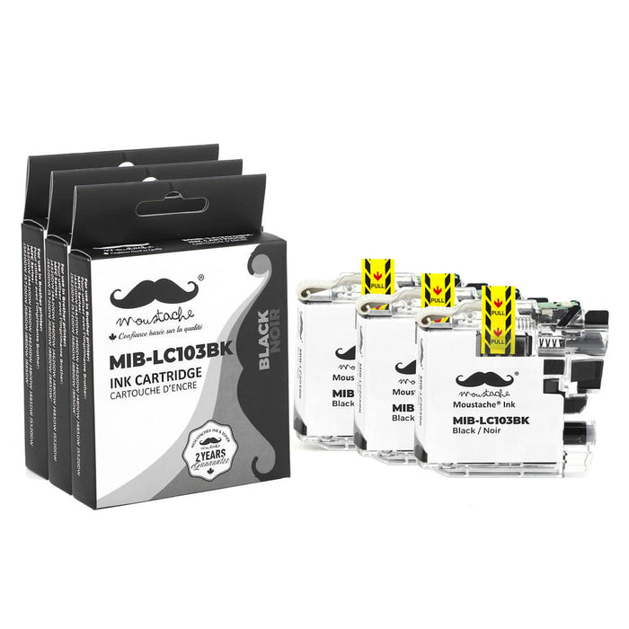 Brother LC103BK Compatible Black Ink Cartridge High Yield - Moustache® - 3/Pack