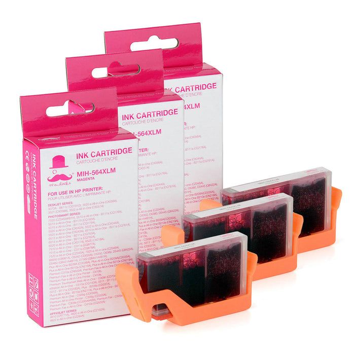 Compatible HP 564XL CB324WC CB324WN Magenta Ink Cartridge High Yield - Moustache® - 3/Pack