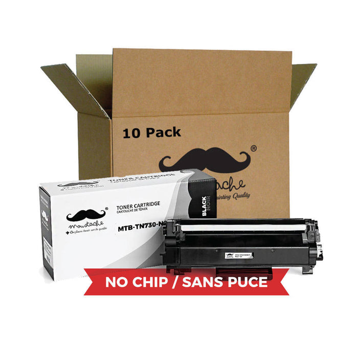 Brother TN730 Compatible Black Toner Cartridge - No Chip - Moustache® - 10/Pack