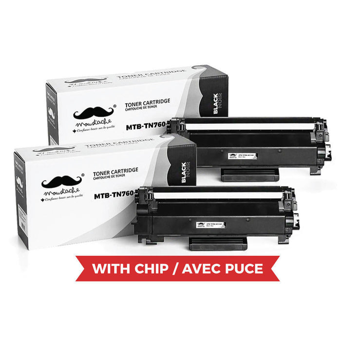 Brother TN760 Compatible Black Toner Cartridge High Yield - With Chip - Moustache® - 2/Pack