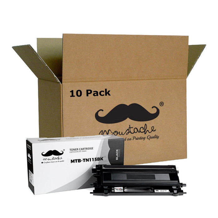 Brother TN115BK Remanufactured Black Toner Cartridge High Yield - Moustache® - 10/Pack