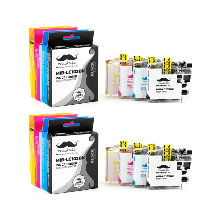 Brother LC103 Compatible Ink Cartridge 2 Combos High Yield BK/C/M/Y - 8/Pack - Moustache®