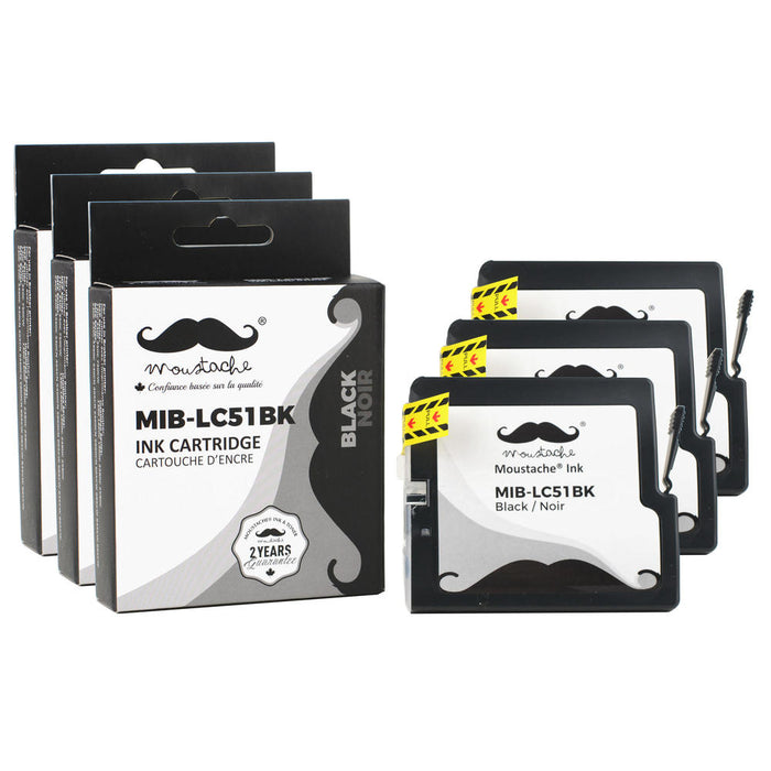 Brother LC51BK Compatible Black Ink Cartridge - Moustache® - 3/Pack