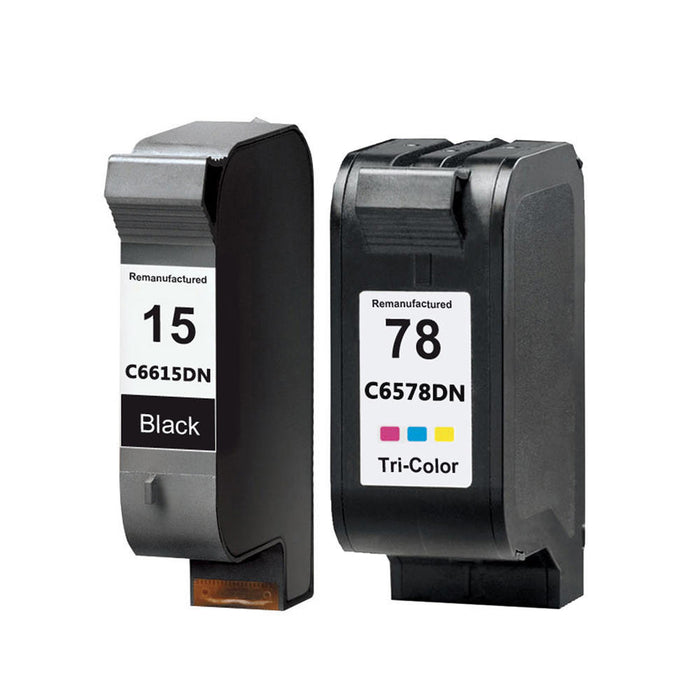 Remanufactured HP 15 C6615DN HP 78 C6578DN Black and Tri-color Ink Cartridge Combo