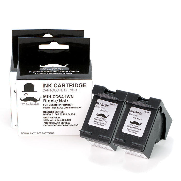 Remanufactured HP 60XL CC641WN Black Ink Cartridge High Yield - Moustache® - 2/Pack