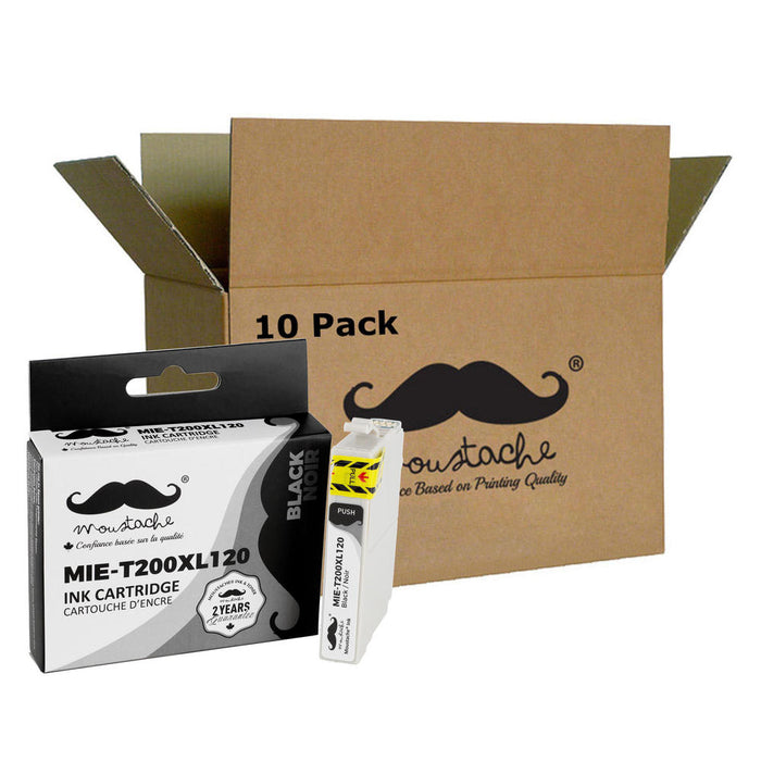 Epson 200 T200XL120 Compatible Black Ink Cartridge High Yield - Moustache® - 10/Pack