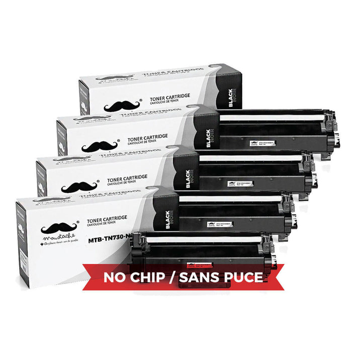 Brother TN730 Compatible Black Toner Cartridge - No Chip - Moustache® - 4/Pack