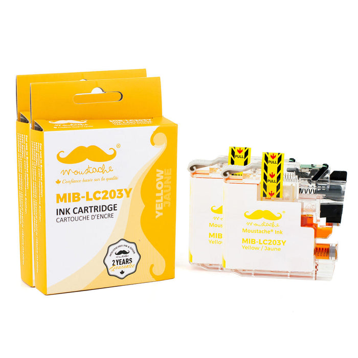 Brother LC203Y Compatible Yellow Ink Cartridge High Yield - Moustache® - 2/Pack
