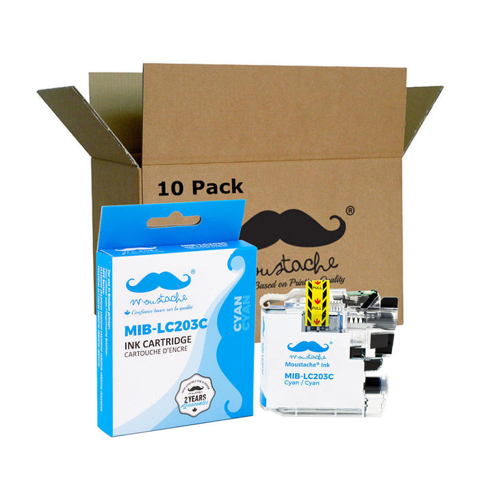 Brother LC203C Compatible Cyan Ink Cartridge High Yield - Moustache® - 10/Pack