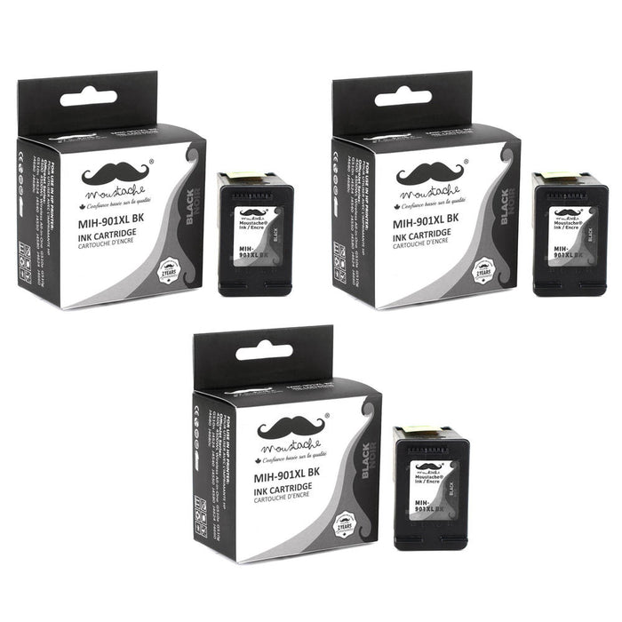 Remanufactured HP 901XL CC654AN Black Ink Cartridge High Yield - Moustache® - 3/Pack