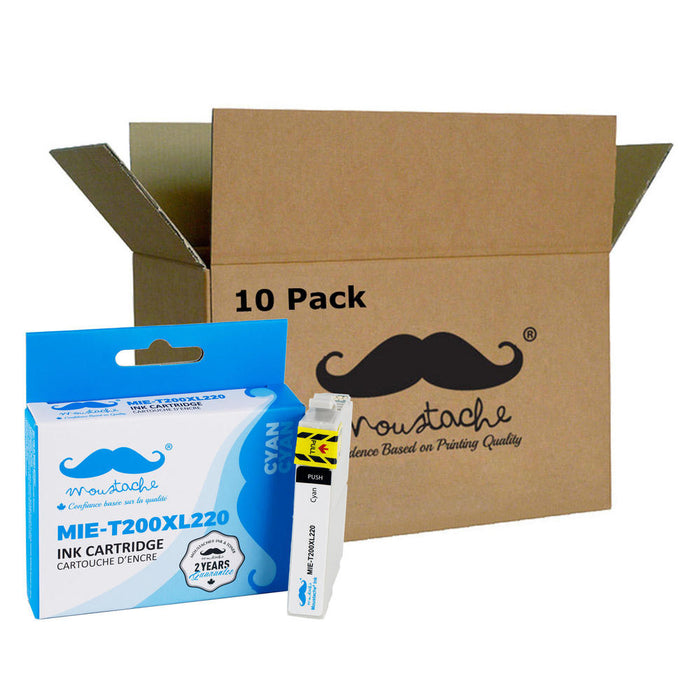Epson 200 T200XL220 Compatible Cyan Ink Cartridge High Yield - Moustache® - 10/Pack
