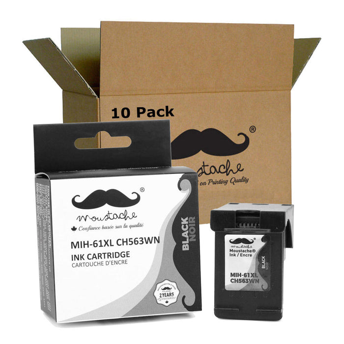 Remanufactured HP 61XL CH563WN Black Ink Cartridge High Yield - Moustache® - 10/Pack