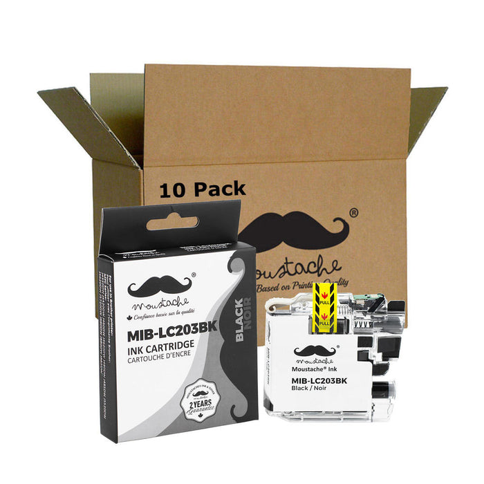 Brother LC203BK Compatible Black Ink Cartridge High Yield - Moustache® - 10/Pack