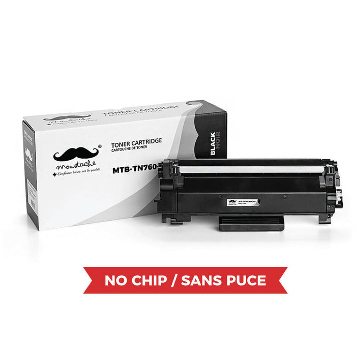 Brother TN760 Compatible Black Toner Cartridge High Yield - No Chip - Moustache® - 1/Pack