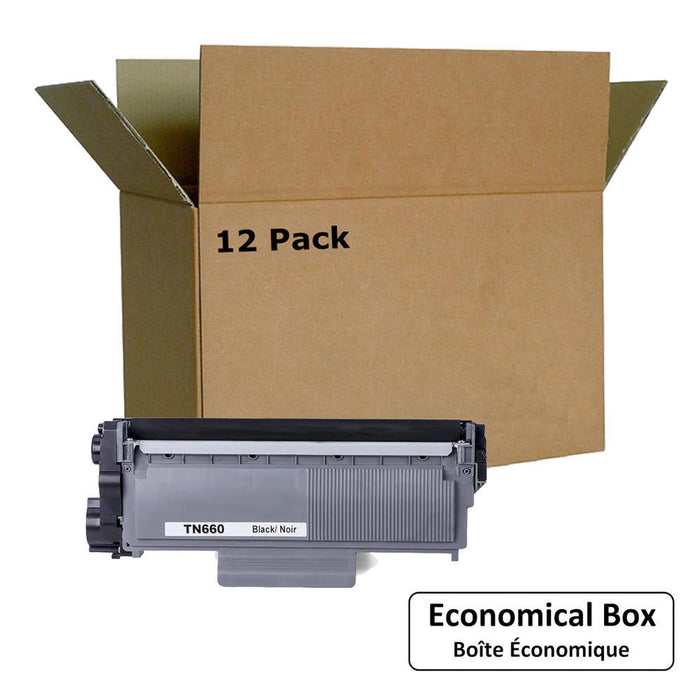 Brother TN-660 Compatible Black Toner Cartridge - Economical Box - 12/Pack