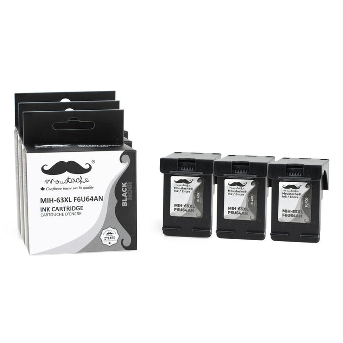 Remanufactured HP 63XL F6U64AN Black Ink Cartridge High Yield - Moustache® - 3/Pack