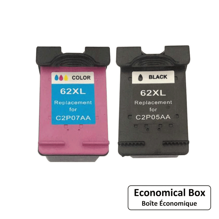 Remanufactured HP 62XL Black and Tri-color Ink Cartridge Combo High Yield - Economical Box