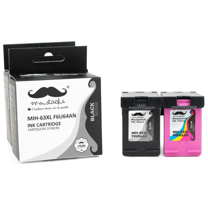 Remanufactured HP 63XL F6U64AN F6U63AN Ink Cartridge Black and Color Combo High Yield - Moustache®