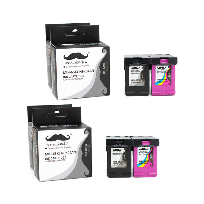Remanufactured HP 65XL Black and Color Ink Cartridge 2 Combos - Moustache® - 4PK
