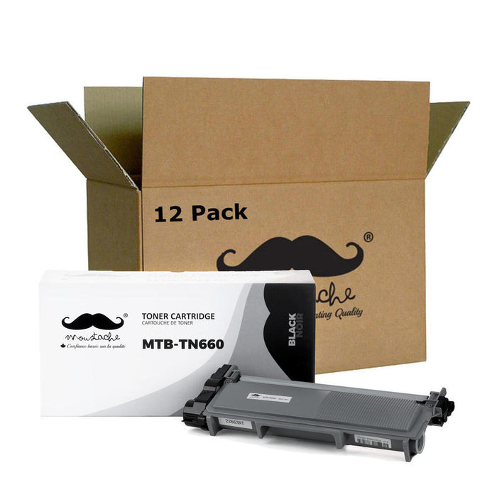 Brother TN-660 Compatible Black Toner Cartridge High Yield - Moustache® - 12/Pack