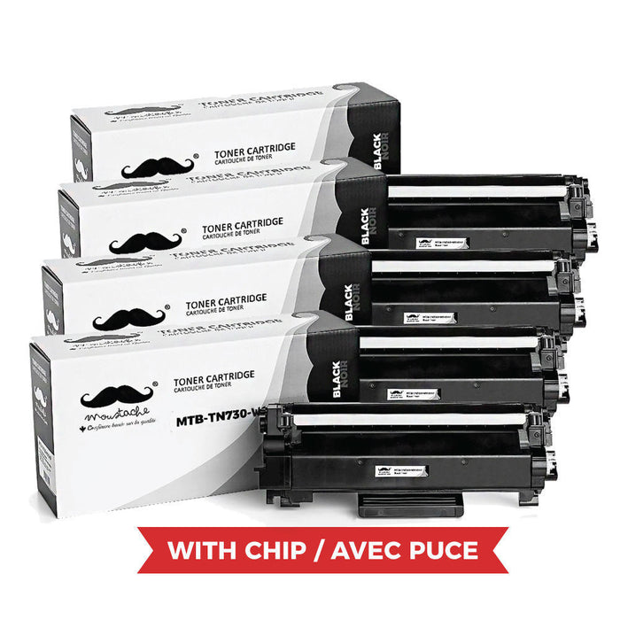 Brother TN730 Compatible Black Toner Cartridge - With Chip - Moustache® - 4/Pack