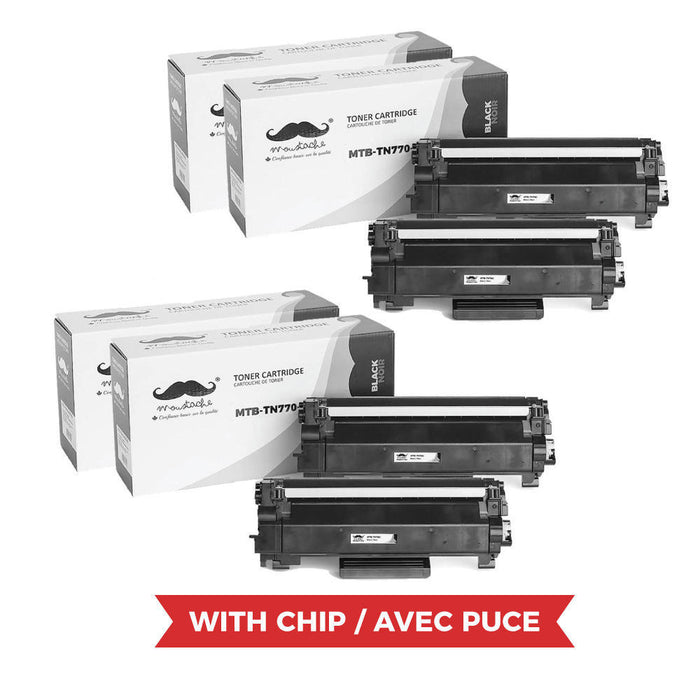 Brother TN770 Compatible Black Toner Cartridge Extra High Yield - With Chip - Moustache® - 4/Pack
