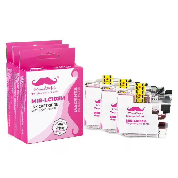 Brother LC103M Compatible Magenta Ink Cartridge High Yield - Moustache® - 3/Pack