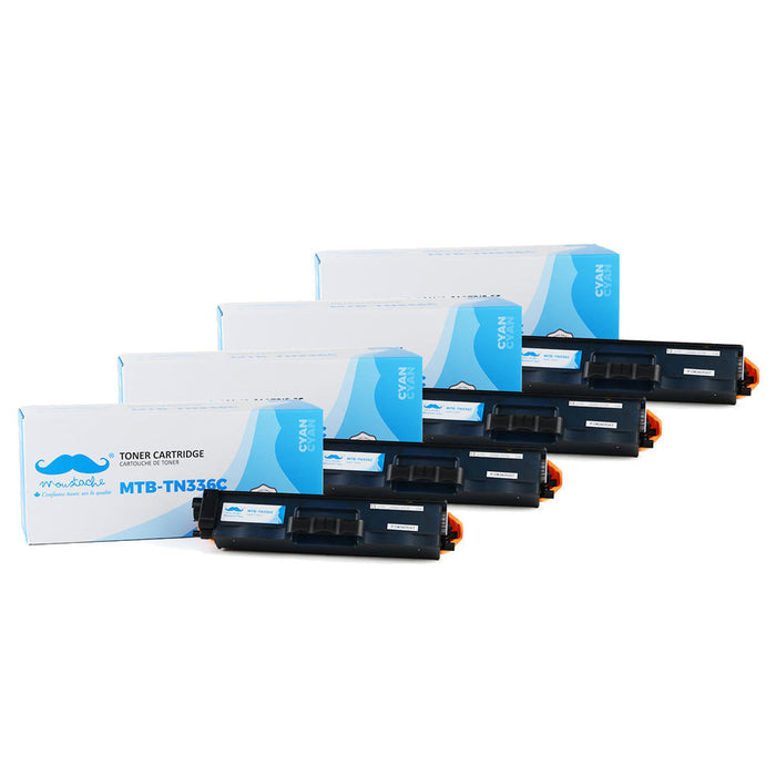 Brother TN336C Compatible Cyan Toner Cartridge High Yield - Moustache® - 4/Pack