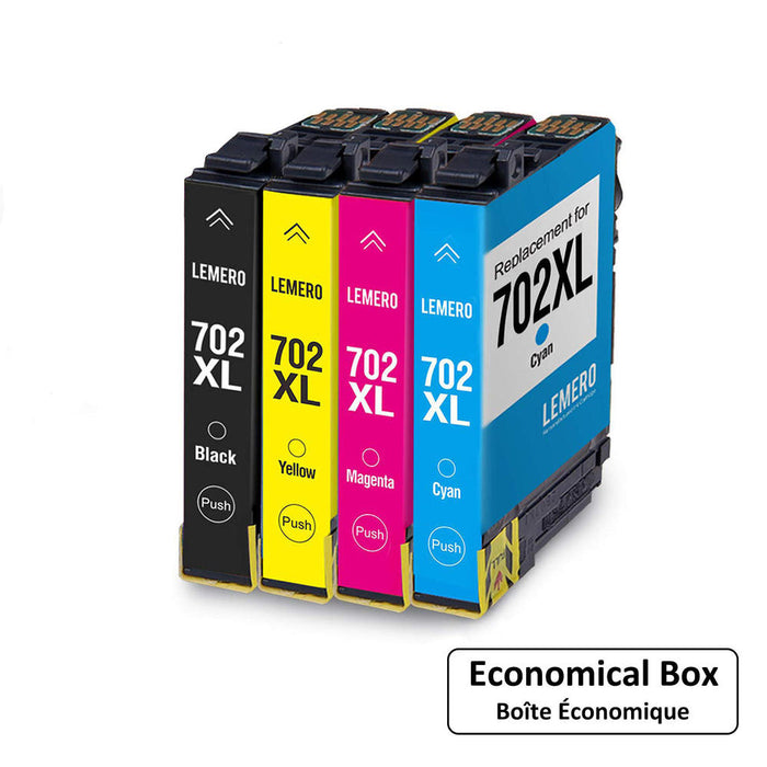 Epson 702 T702XL Compatible Ink Cartridge Combo High Yield BK/C/M/Y - Economical Box