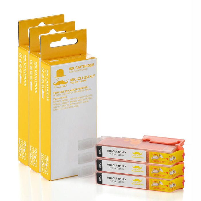 Canon CLI-251XLY Compatible Yellow Ink Cartridge (6451B001) - Moustache® - 3/Pack