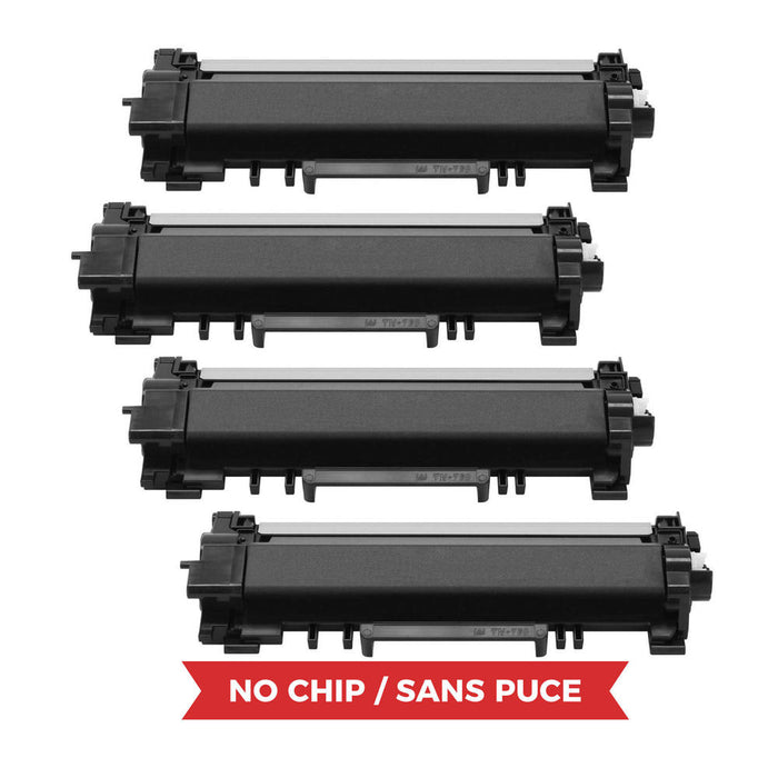 Brother TN760 Compatible Black Toner Cartridge High Yield - No Chip - Economical Box - 4/Pack