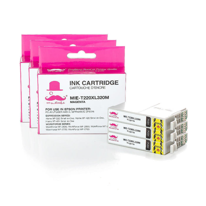 Epson 220 T220XL320 Compatible Magenta Ink Cartridge High Yield - Moustache® - 3/Pack