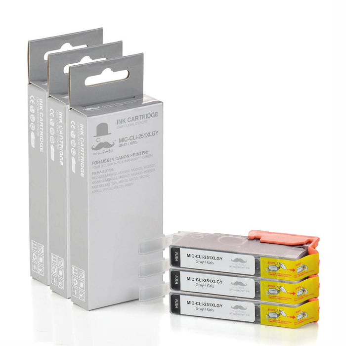 Canon CLI-251XLGY Compatible Grey Ink Cartridge (6452B001) - Moustache® - 3/Pack