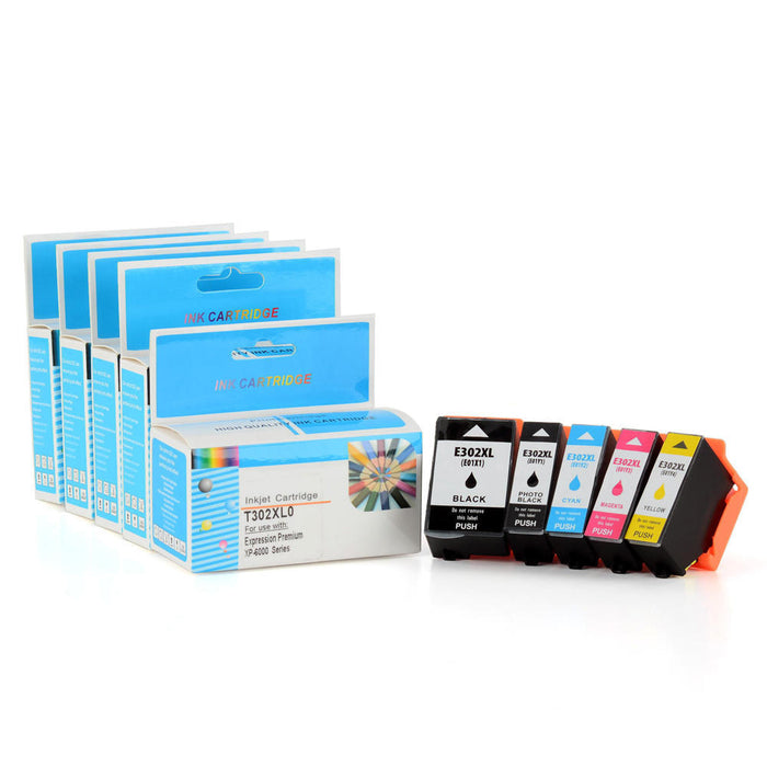 Epson T302XL Compatible Ink Cartridge Combo BK/PB/C/M/Y High Yield