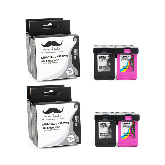 Remanufactured HP 61XL Ink Cartridge 2 Combos High Yield - Moustache® - 4PK
