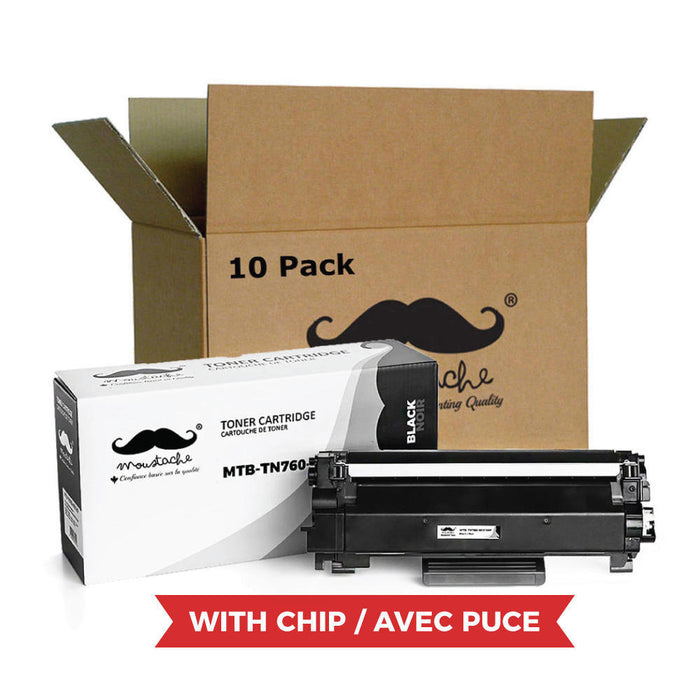 Brother TN760 Compatible Black Toner Cartridge High Yield - With Chip - Moustache® - 10/Pack