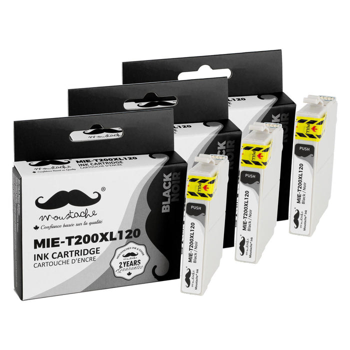 Epson 200 T200XL120 Compatible Black Ink Cartridge High Yield - Moustache® - 3/Pack